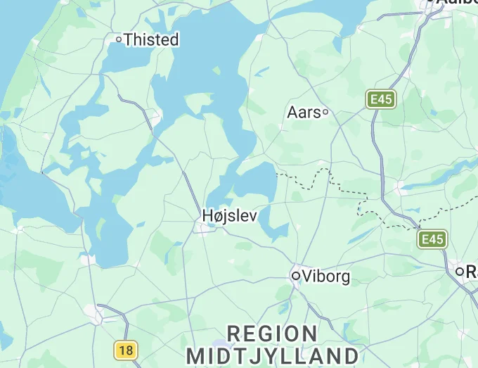 Kort over Børge Hansen VVS' serviceområde omkring Skive, Viborg og Mors